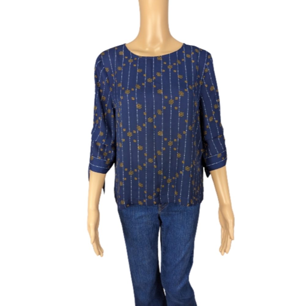 Lucky Brand Tie Sleeve Geo Print Top M
